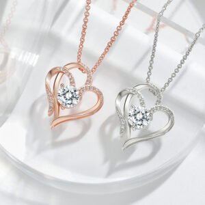 Zircon Double Love Necklace With Rhinestones Jewellery & watches