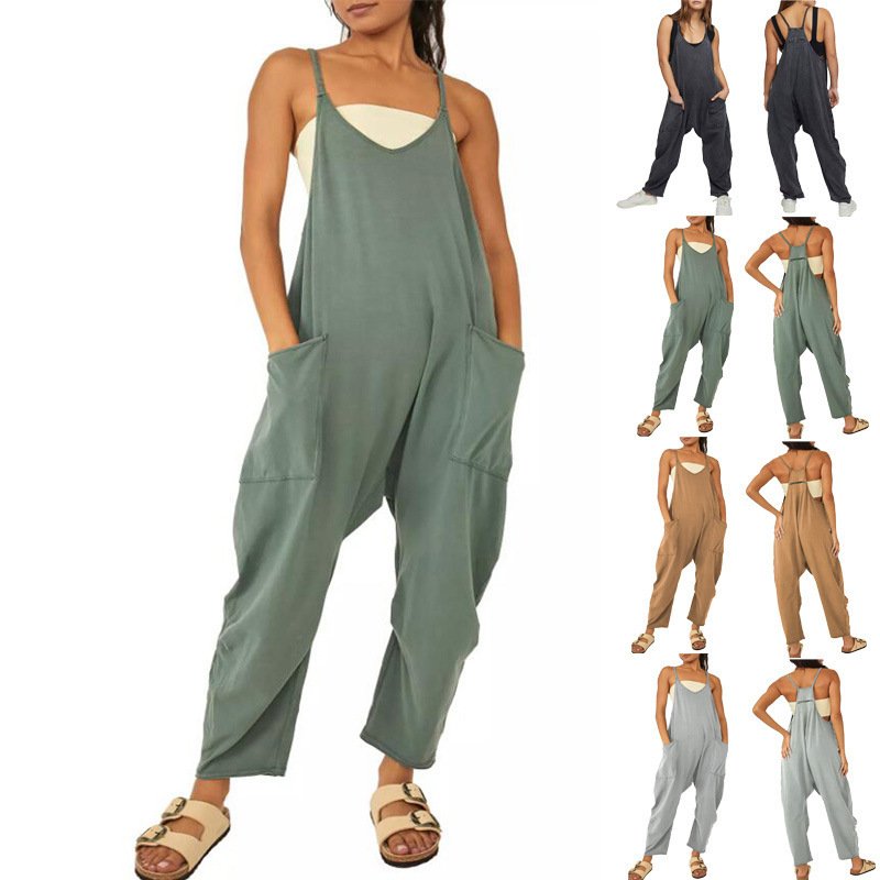 Loose Sleeveless Jumpsuits With Pockets Zipper Clothing & Fashion