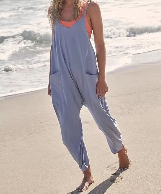Loose Sleeveless Jumpsuits With Pockets Zipper Clothing & Fashion 5