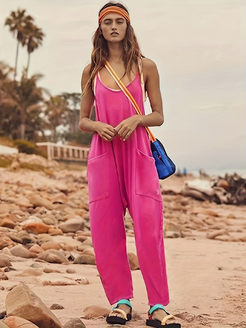 Loose Sleeveless Jumpsuits With Pockets Zipper Clothing & Fashion 9